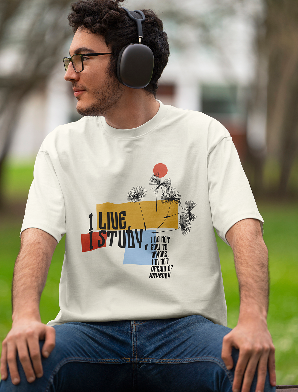 Oversized “I Live, I Study” Graphic Tee