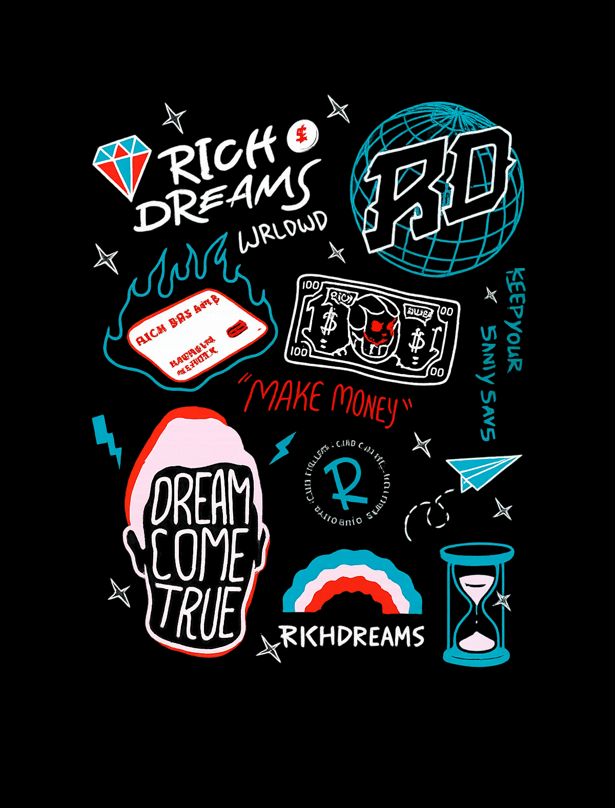 Oversized “Rich Dreams” Street Doodle Tee